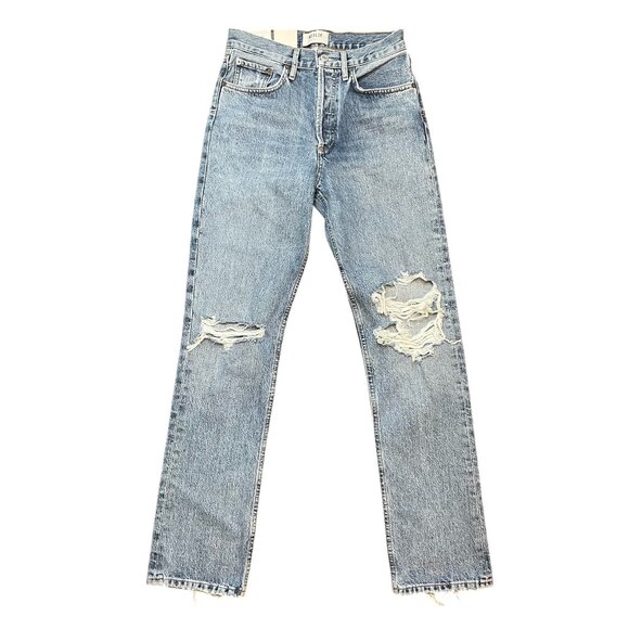Agolde Lana Mid Rise Vintage Straight Jeans in Backdrop Womens Size 24 Blue